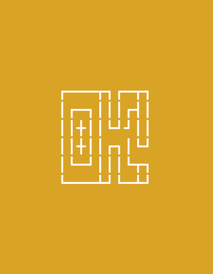 The image is a graphic design with a yellow background and a white maze-like pattern in the center. The pattern resembles the letters "OK". There is no discernible location in Jenu, Indonesia.