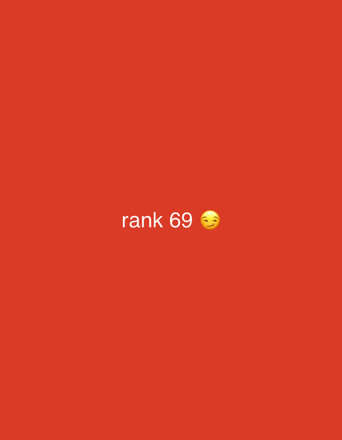 The image shows the text "rank 69 😏" against a solid red background. There are no elements to suggest it is located in Buenos Aires, Argentina.