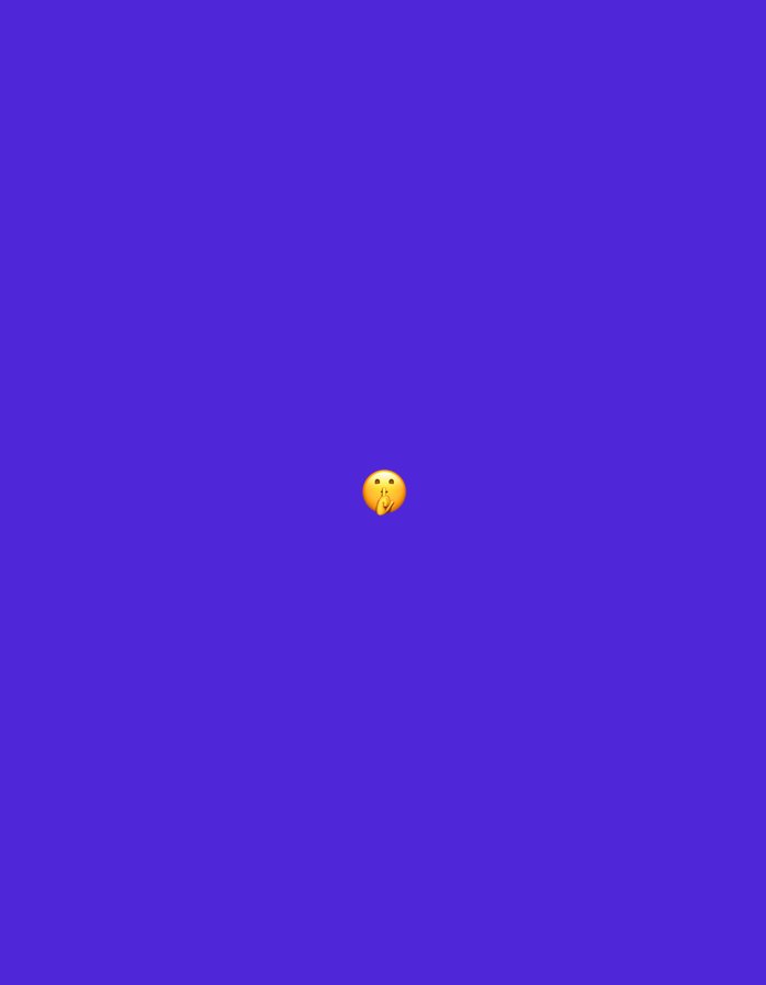 The image displays a uniform, solid indigo-blue background. Centrally positioned within this field is a single yellow circular emoji, characterized by a small, slightly open mouth and a right index finger held vertically over its lips, depicting a "shushing" gesture. No other objects, subjects, people, or environmental details are present. The image contains no visual information that indicates a specific geographical location, including Santa Ana, Venezuela.