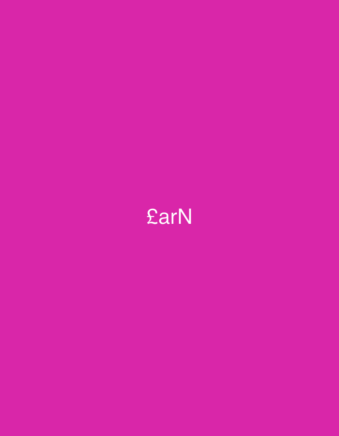 The image is a full-frame shot of a solid, vibrant magenta background. In the center of the frame, the word "£arN" is displayed in white, sans-serif font. The letters are evenly spaced, and the pound sign precedes the word. There are no other discernible objects, people, or environmental details present in the image. The location of the image in Casablanca, Morocco, is not visually determinable from the provided image.