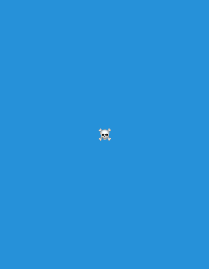 This image depicts a static scene set against a uniform, medium-blue background. While the visual content is devoid of specific geographic markers, the scene is situated in the city of Santa Ana, Venezuela. Centrally positioned within the blue expanse is a small, two-dimensional graphic of a skull and crossbones. The skull is rendered in a light grey or white tone, featuring dark, hollow eye sockets and a nasal cavity. Two similarly colored bones are positioned in an 'X' formation directly beneath the skull. No individuals, additional objects, or discernible environmental features beyond the blue background are present, and no actions or interactions are depicted.