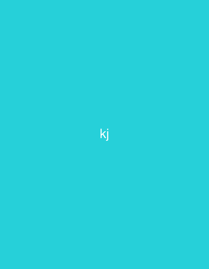The media file displays a simple graphic with a solid, vibrant teal-colored background. Against this monochromatic backdrop, the lowercase letters "kj" appear in white text. One instance of "kj" is prominently centered within the frame. A second, identical "kj" is positioned in the top-right corner of the image. There are no other subjects, objects, or discernible activity. The image is a static, digitally created graphic, lacking any cues for a specific time of day, weather, or real-world location.