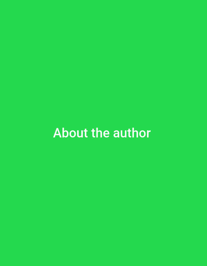 The image is a bright green background with the white text "About the author" centered horizontally and vertically. The text is the only discernible element in the image. No people, objects, scene, setting, activity, event, time of day, weather, location cues, or emotions are depicted.