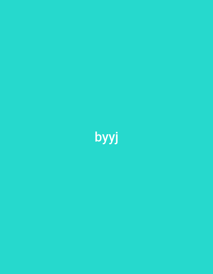 The image displays a solid, vibrant teal-colored background. Centered horizontally and vertically on this background is the text "byyj" rendered in white, lowercase letters. There are no other visible subjects, objects, people, or discernible activities within the frame. The image lacks specific location cues, indicators of time of day, or weather conditions. Its composition is minimalistic, focusing solely on the uniform color and the central white text.