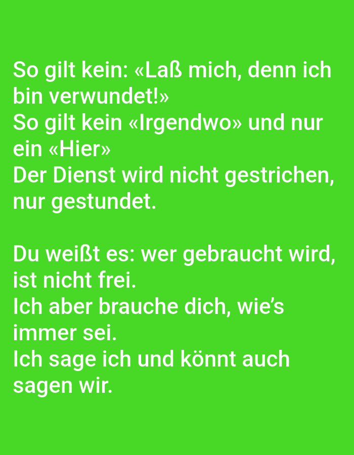 The image is a bright green screen with white text. The text is in German and appears to be a quote or a series of statements. There are no people, subjects, objects, actions, interactions, or environmental elements depicted in the image. The location in the city of Tallinn, Estonia is not determinable from the image.
