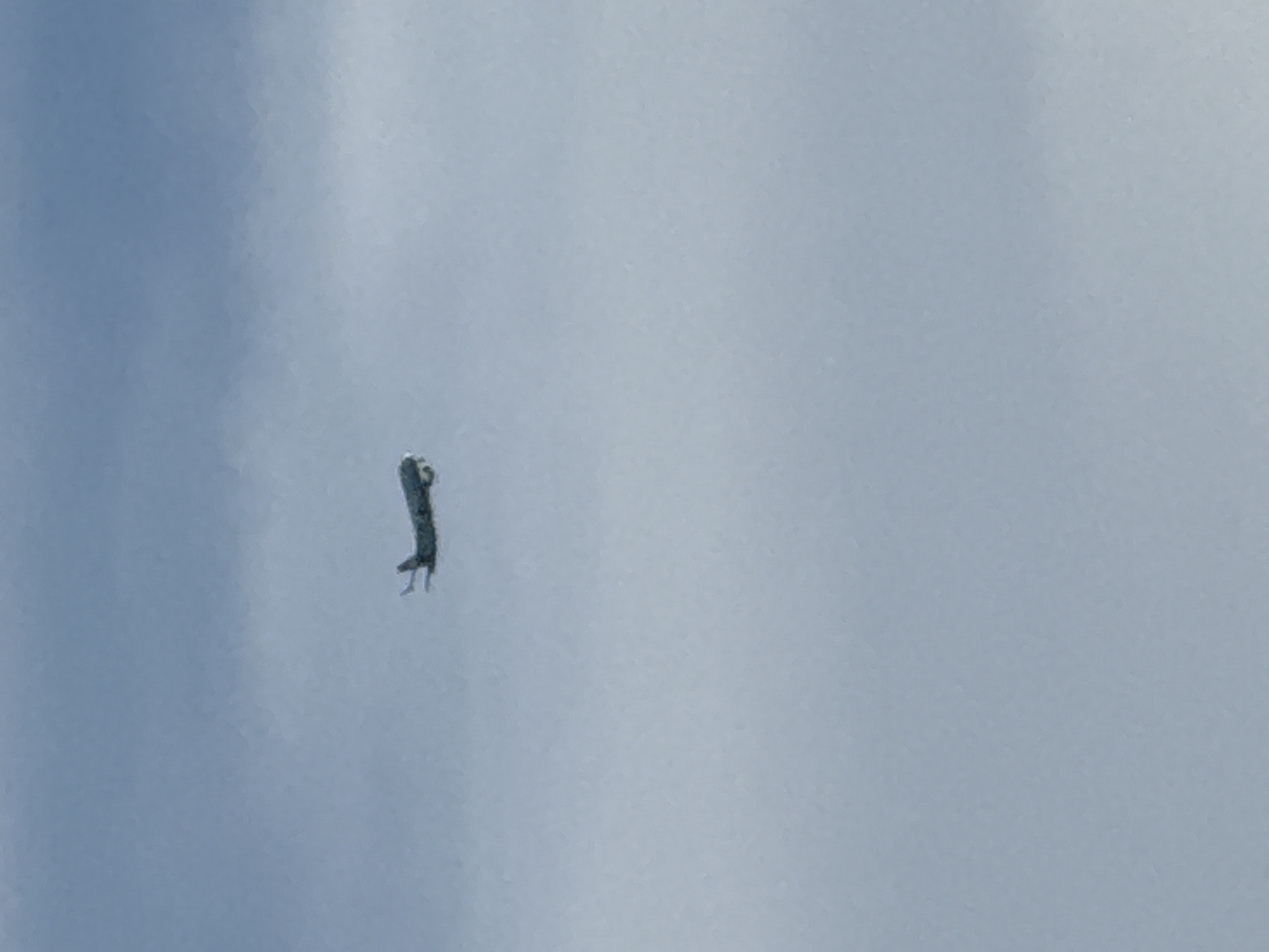 An airplane is seen flying in the sky above Budva, Montenegro. The sky is overcast with clouds. The airplane is a passenger jet, and it is banking to the left. The location of the image is the sky above Budva, Montenegro.