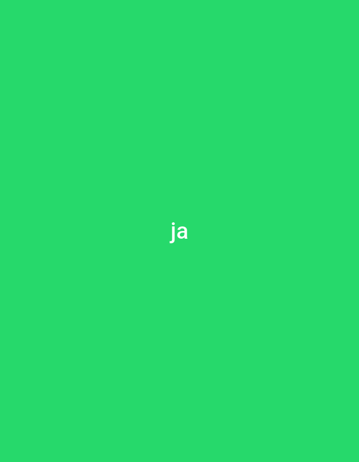 The image displays a solid, bright green background. Centered horizontally and vertically on this background is the two-letter word "ja" rendered in white, lowercase letters. There are no other visible subjects, objects, or activities depicted in the frame.