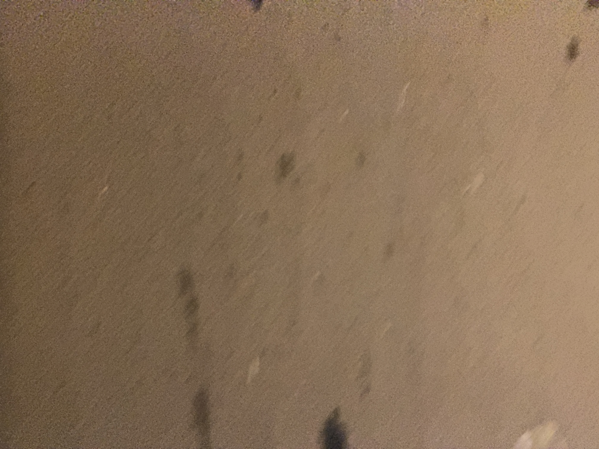 The image depicts a close-up, slightly blurry view of a sandy surface, possibly a road or ground area, in Bukuru, Nigeria. The surface is a light brown color with a grainy texture. There are several dark, amorphous shapes scattered across the surface, which could be shadows, dirt, or debris. Some lighter, elongated smudges are also visible. The overall impression is of an outdoor environment, possibly in daylight given the lighting, but the lack of clear features makes it difficult to determine the specific location or context beyond the general description of the ground surface. There are no people or discernible objects in the frame.