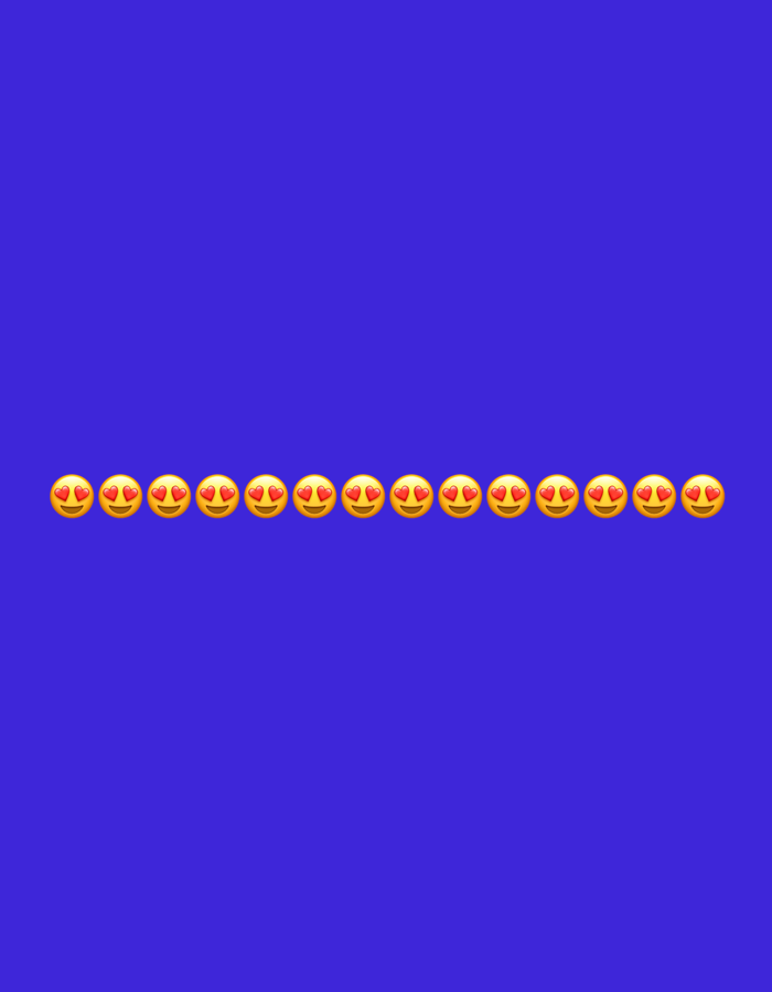 A horizontal line of twelve yellow emojis with heart-shaped eyes is centered on a royal blue background. The emojis are evenly spaced. There are no other objects or people in the image. There is no information to suggest this image is located in Moscow, Russia.