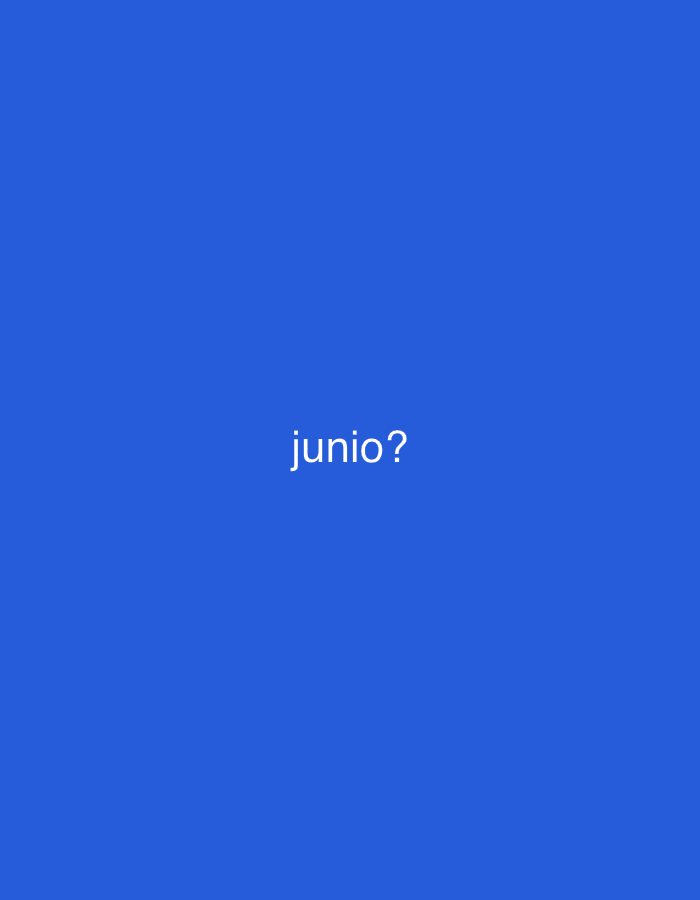A vertically oriented image displays a solid, vibrant blue background. Centered horizontally and slightly above the vertical midpoint, white sans-serif text reads "junio?". The question mark is also in white. There are no other visible subjects, objects, people, or activities depicted. The image lacks specific location cues, time of day, or weather details. This media file is provided in the context of Santa Ana, Venezuela.