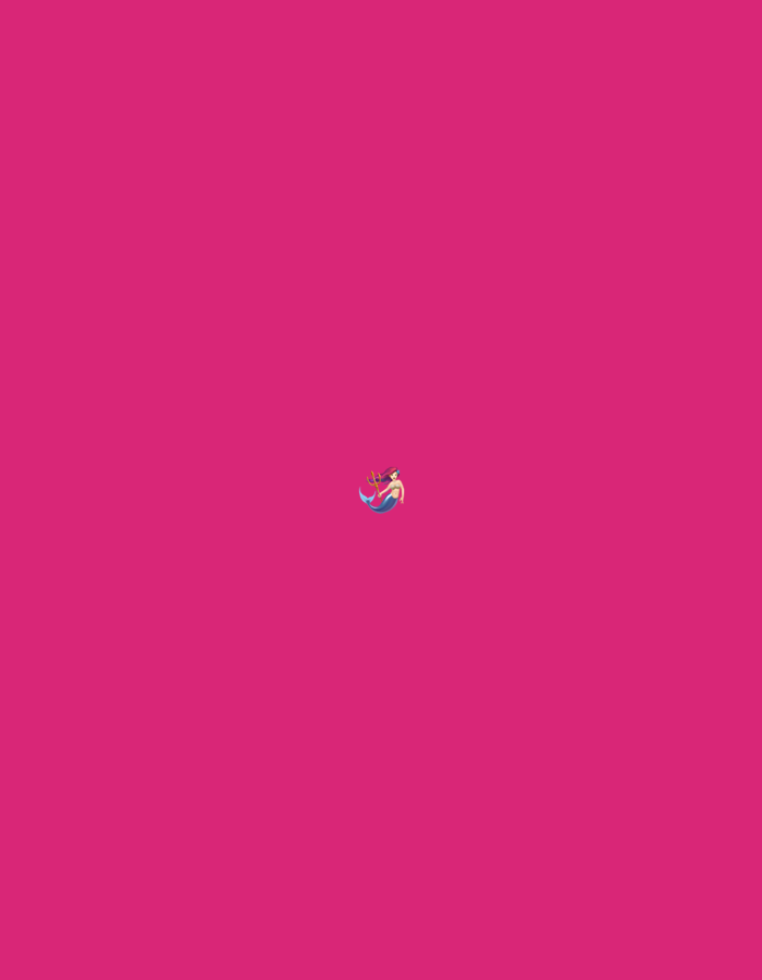 The image displays a uniform, solid deep pink background. Centered within this monochromatic field is a small, digitally rendered illustration of a mermaid. The mermaid possesses reddish-brown hair, light skin, a pink top, and a gradient blue-to-purple fishtail. She is depicted holding a golden trident in her right hand. No other subjects, objects, actions, interactions, or environmental features are present. The visual content of the image provides no information to determine a specific geographic location, including the city of Santa Ana, Venezuela.