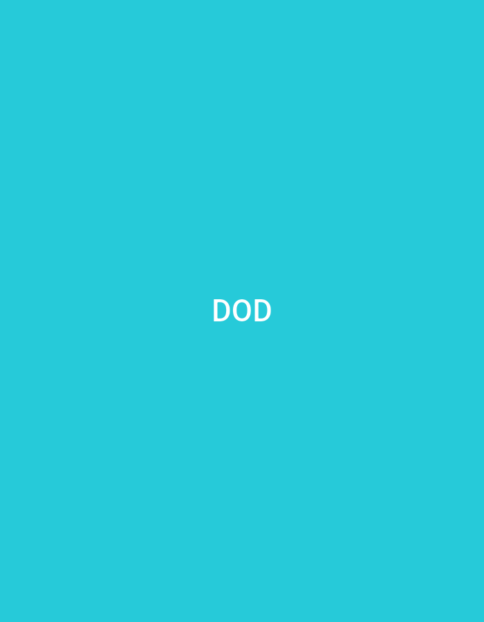 The image displays a flat, solid teal-colored background. Centered horizontally and slightly above the vertical midpoint of the frame, the letters "DOD" are presented in white, uppercase, sans-serif font. The image consists solely of this text against the uniform background, with no other discernible objects, subjects, people, actions, interactions, or environmental features present. There are no visual cues within the image to suggest a specific location, including the city of Casablanca, Morocco.