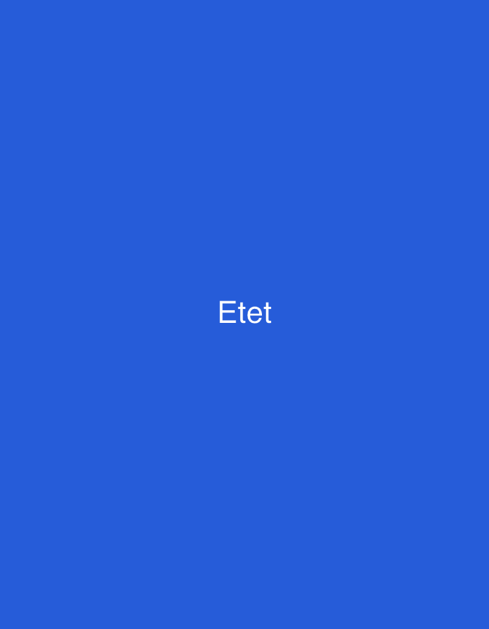 The image displays a solid blue background with the word "Etet" rendered in white, sans-serif typeface, centrally positioned. No people, subjects, objects, actions, interactions, or environmental features are present to indicate a specific location in Casablanca, Morocco, or any other geographical area. The scene is purely graphical and devoid of any real-world context.