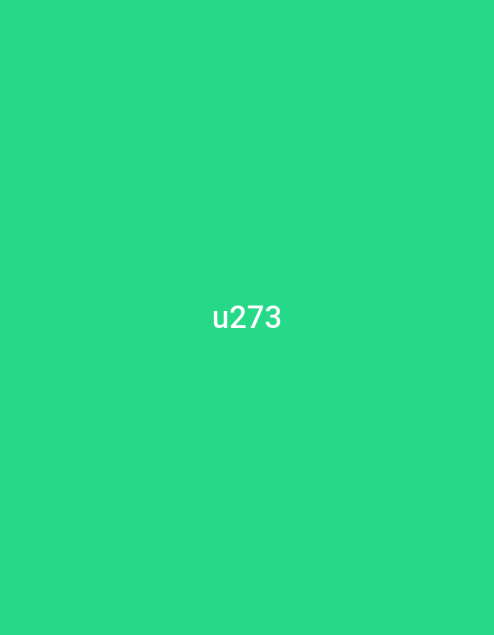 The image displays a plain, solid green background. Centered on this background is the white text "u273". The image contains no discernible subjects such as people or objects, nor does it depict any specific scene, setting, activity, or event. There are no notable details regarding time of day, weather, or emotions. The image itself provides no location cues, and it is a simple graphic rather than a photograph of a physical place.