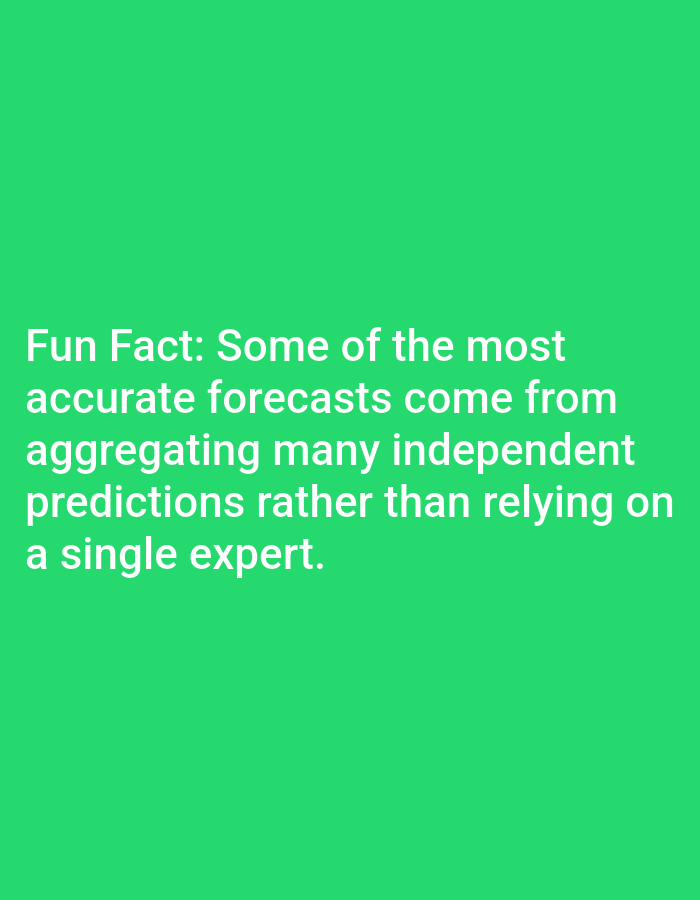 The image is a photograph of a green background with white text. The text reads "Fun Fact: Some of the most accurate forecasts come from aggregating many independent predictions rather than relying on a single expert." There is no discernible location in Lagos, Nigeria, as the image is a digitally created graphic with a plain background and no contextual elements.