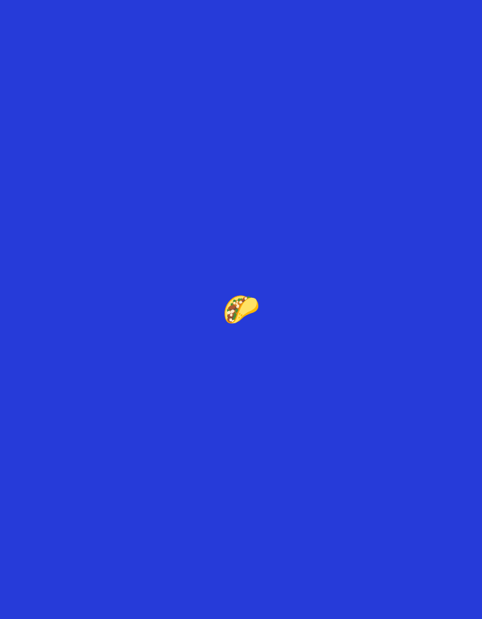 The image is a digital graphic featuring a single taco emoji centered on a vibrant blue background. The taco emoji is depicted with a golden-yellow shell, filled with brown ground meat, green lettuce, and a few small yellow specks, possibly representing cheese or corn. The image does not contain any elements or context related to Peshawar City Tehsil, Pakistan.