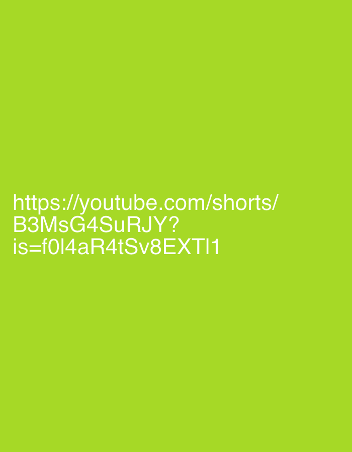 The image shows a YouTube Shorts link: https://youtube.com/shorts/B3MsG4SuRJY?is=f0l4aR4tSv8EXTI1. The background is a solid light green color. No location information is available.
