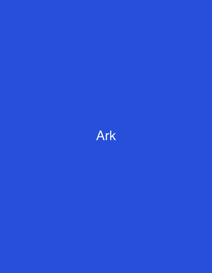 The image displays a solid royal blue background. The single word "Ark" is presented in white, sans-serif typography, centrally positioned within the frame. There are no other visual elements, such as people, specific objects beyond the text, actions, interactions, or environmental details. The image provides no discernible information regarding a specific geographic location, including the city of Casablanca, Morocco.