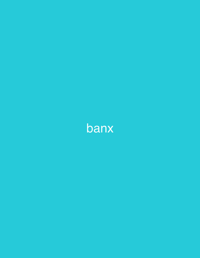 The image displays the word "banx" in white, sans-serif lowercase letters, centered horizontally on a solid, vibrant turquoise background. There are no people, objects, or environmental elements visible. The image contains no information regarding a specific location, including the city of Casablanca, Morocco.
