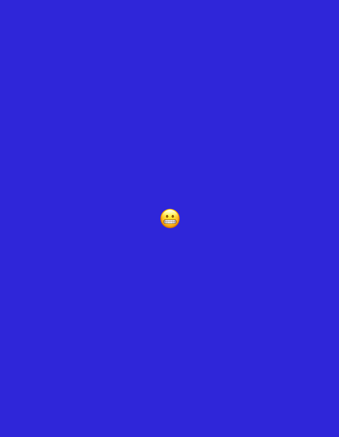 The image, set within the city of Santa Ana, Venezuela, displays a single yellow circular grimacing face emoji (😬) centrally positioned against a solid, uniform royal blue background. The emoji is characterized by small black dot eyes and a horizontal mouth revealing tightly clenched white teeth. No other discernible objects, subjects, or environmental features are present.