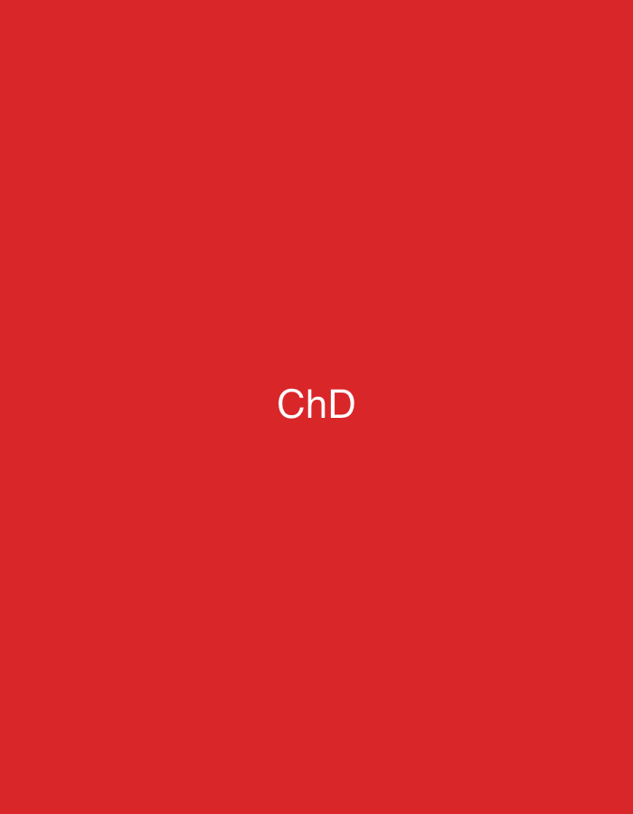 The image presents the white capital letters "ChD" in a sans-serif font, centrally positioned against a uniform, solid red background. The red color completely fills the frame without any discernible gradients, textures, or additional graphic elements. There are no visible people, other objects, or actions depicted. The scene lacks any environmental details or contextual clues that would indicate a specific geographical location, including the city of Casablanca, Morocco, or any other real-world setting.