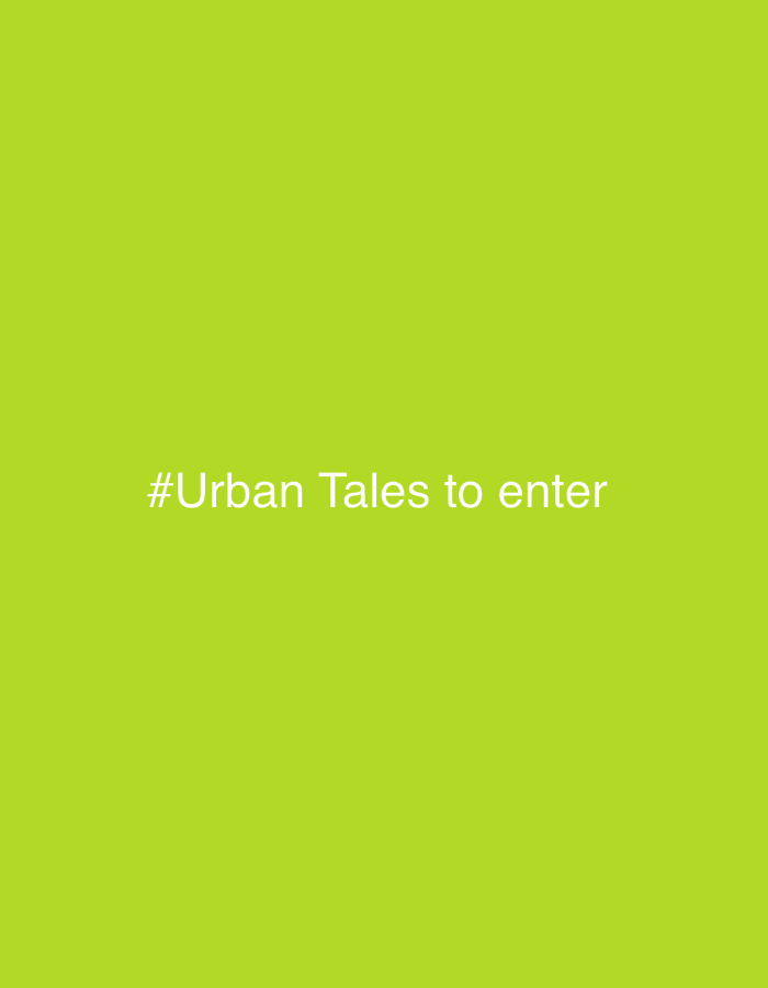 The image is a plain, bright green background with white text centered on it. The text reads "#Urban Tales to enter". There are no people, objects, actions, interactions, or environmental details visible in this image. The question about the city of Kütahya Merkez, Turkey, is irrelevant to the visual content of the image.