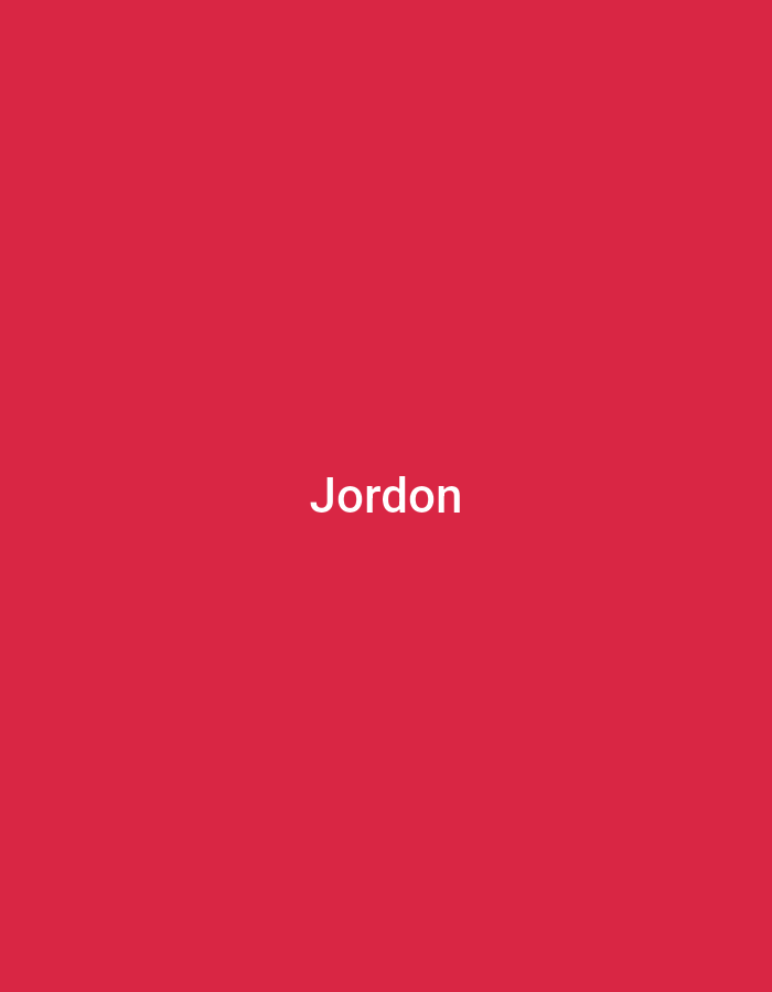 A plain, vibrant red background fills the entire frame. Centered horizontally in the middle of the image, the white text "Jordon" is displayed in a clean, sans-serif font. The text is the sole subject of the image.