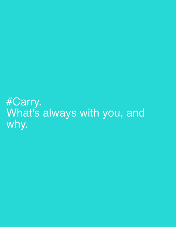 The image is a solid turquoise color with the white text "#Carry. What's always with you, and why." in the bottom left corner. There is no visible scene, location, or people present in the image. The image seems to be more of a text prompt or a concept rather than a depiction of a specific scene. The question in the prompt could be a starting point for a photograph or a discussion. The prompt provides no information about the city of Chaikovsky, Russia, so its inclusion is not possible.