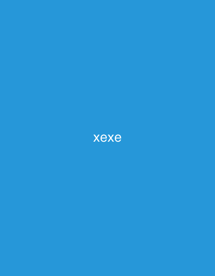 The image displays a plain, solid blue background. Centered horizontally and vertically on this blue field is the word "xexe" rendered in white, sans-serif lowercase letters. There are no individuals, other objects, or discernible actions present in the scene. The environment is entirely abstract, consisting solely of the uniform blue color and white text. There is no visual information within the image to indicate a specific geographical location, including the city of Casablanca, Morocco.