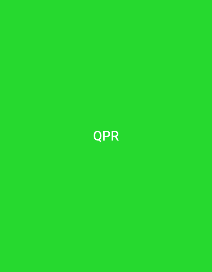The image displays a solid, vibrant green background. Centered on this background are the white capital letters "QPR". There are no discernible objects, individuals, actions, or specific environmental features present. The image provides no visual cues to determine a geographical location, including the city of Casablanca, Morocco.