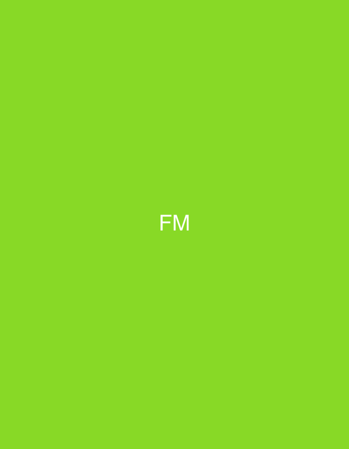 This image, originating from the city of Casablanca, Morocco, features a uniformly saturated and vibrant lime green background. Centered both horizontally and vertically on this monochromatic field are two capital letters, 'FM', rendered in a stark white, sans-serif typeface. No people, other subjects, distinct objects, specific actions, or environmental elements beyond this graphic text and solid color are depicted.
