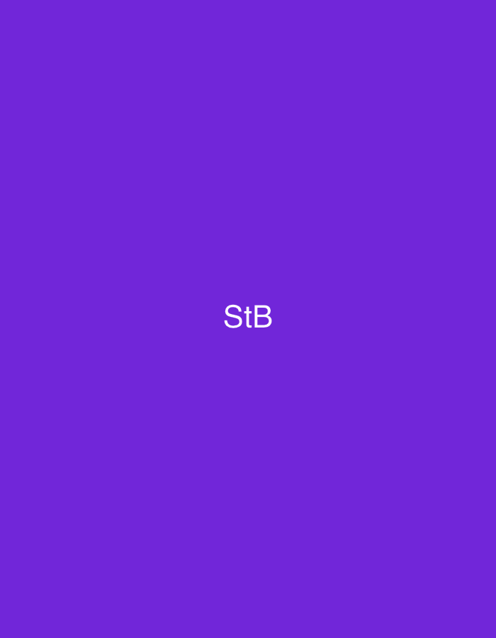 The image displays a digital graphic, contextually set in Casablanca, Morocco, featuring a solid, uniform purple background. Centered both horizontally and vertically on this background are the capital letters "StB," rendered in a clear white, sans-serif typeface. There are no other subjects, objects, people, actions, interactions, or discernible environmental details present within the frame.