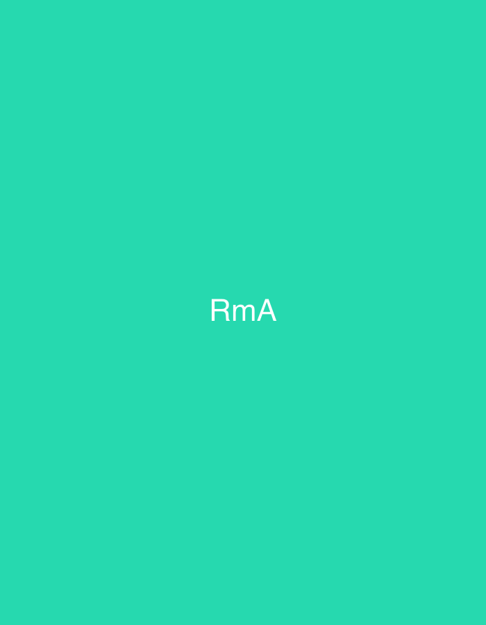 The image presents a solid, uniform aquamarine green background. Centered horizontally and vertically on this background are three capital letters, "RmA," rendered in a clear, white, sans-serif typeface. No individuals, additional subjects, objects, or actions are depicted within the frame. The background is entirely monochromatic, providing no environmental or contextual details. There are no visual elements within the image to suggest a specific geographic location, including the city of Casablanca, Morocco.