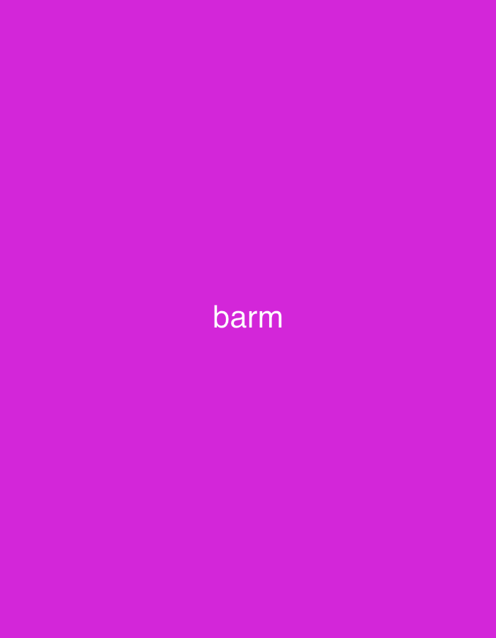 The media file presents a solid, vibrant purple (magenta) background. Centered horizontally and vertically on this field is the word "barm" rendered in plain white, lowercase, sans-serif lettering.
There are no people, objects, or specific scenes depicted in the image beyond the colored background and text. No activity or event is taking place. The image does not provide any visual cues regarding the time of day, weather conditions, or any specific geographic location. Therefore, while provided with the context of Ihtiman, Bulgaria, the image itself does not offer any visual information to support this location. The overall impression is abstract and text-focused.