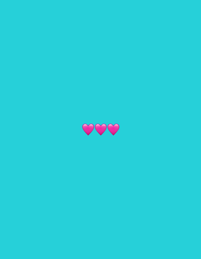 The image displays a minimalist graphic featuring a solid, vibrant turquoise background. Centered horizontally and vertically in the frame are three bright pink heart emojis. The hearts are identical in size and shape, arranged in a row with equal spacing between them. There are no other objects, people, or discernible scenes present. The overall impression is clean and simple, with the hearts standing out prominently against the uniform background. No text is visible.