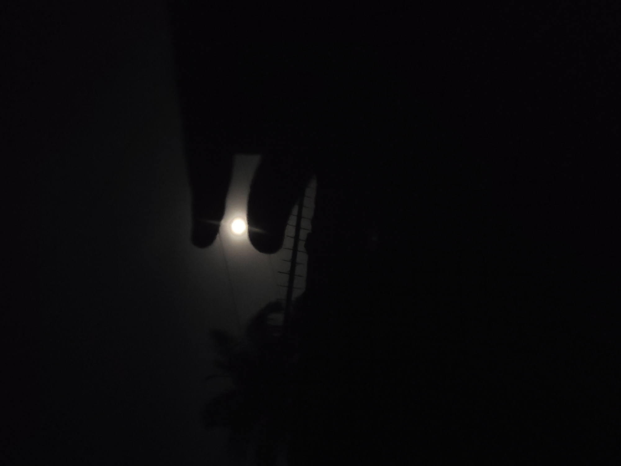 A dimly lit, indoor scene, possibly in Sabon Tasha, Nigeria, with a light source (possibly the moon) shining through a window. The light illuminates a portion of what appear to be window bars and the silhouette of a tree or bush outside. The scene is predominantly dark, with limited details discernible.