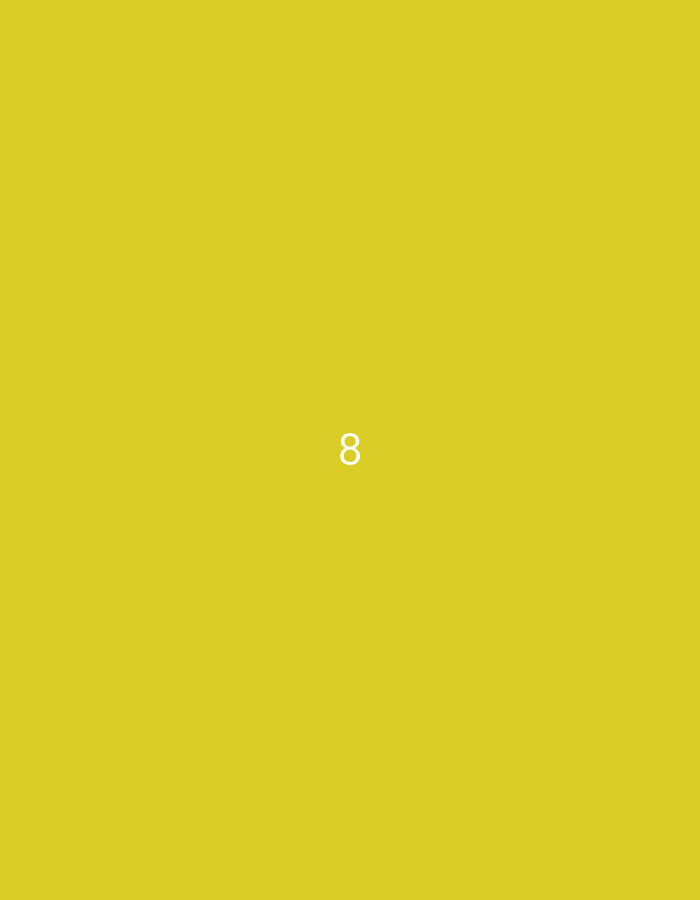 A white number "8" is centered on a yellow background. The location is not present in the image.