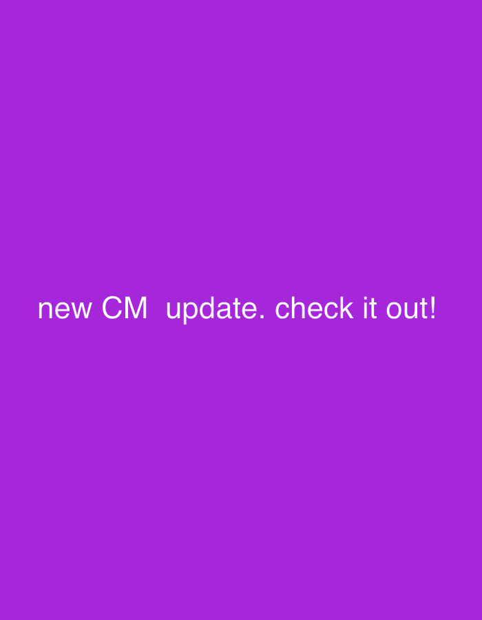 The image displays a solid purple background. White sans-serif text, centered horizontally near the bottom, reads: "new CM update. check it out!". No individuals, tangible objects (other than the text itself), actions, or interactions are depicted. The scene is a digital graphic and does not represent a physical environment; therefore, a specific location within Ogbaku, Nigeria, cannot be identified from the image content.