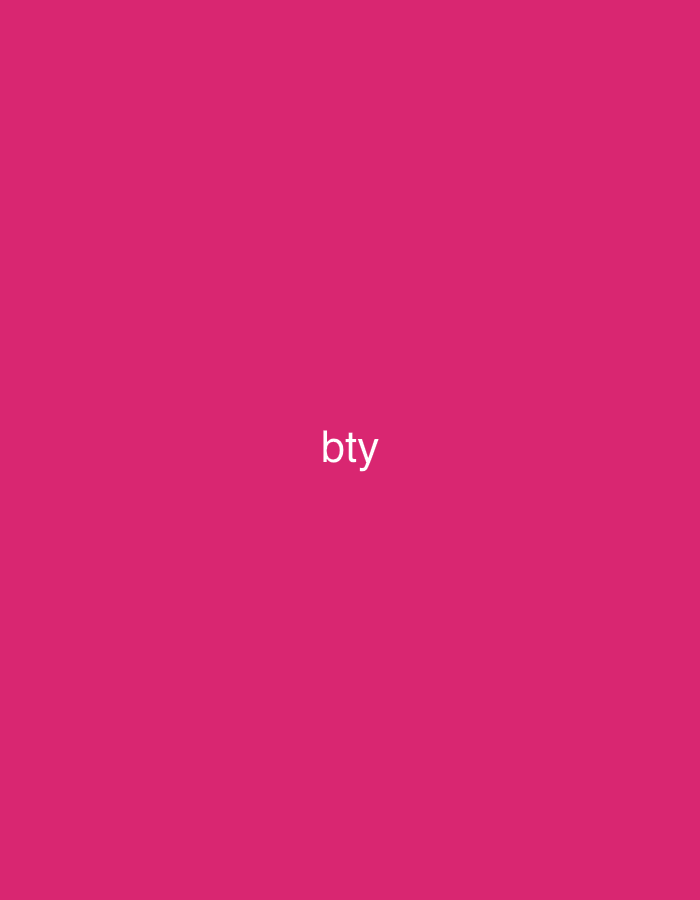 The image is a solid, vibrant fuchsia or magenta background. In the lower mid-section, centered horizontally, the lowercase text "bty" is rendered in white, sans-serif characters. There are no discernible people, specific objects, environmental elements, or any contextual cues that would indicate a geographical location such as the city of Casablanca, Morocco.