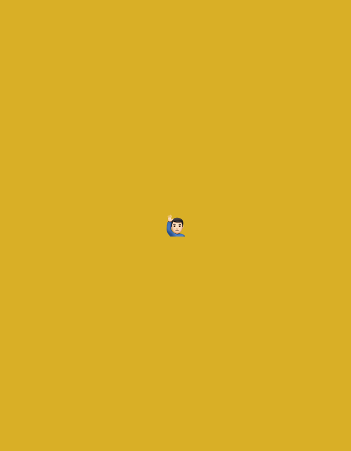 This image presents a simplified scene, notionally situated in the city of Santa Ana, Venezuela. The primary visual element is a uniformly colored background of rich golden yellow. Centered within this expanse is a single emoji of a male individual. The emoji displays light skin, short dark hair, and is wearing a blue short-sleeved top. Its right arm is distinctly raised and bent at the elbow, with an open hand, consistent with a waving gesture or an indication of participation. The facial expression is neutral. The emoji is rendered with a smooth, three-dimensional finish.