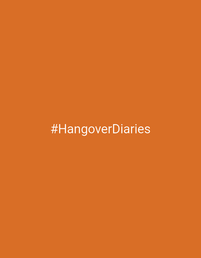 The image is a solid orange background with the text "#HangoverDiaries" in white in the center. The image does not depict a location in Sofia, Bulgaria or any other specific scene.