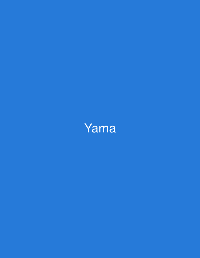 The image displays a solid, uniform blue background. Centered horizontally and vertically on this field is the word 'Yama', rendered in white sans-serif typeface. No other elements, figures, or objects are present within the frame. This scene is located in Casablanca, Morocco.