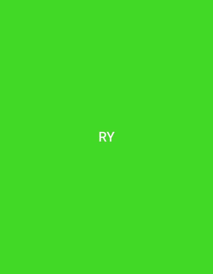 The image displays a solid, uniform, bright green background. The capital letters "RY" are centrally positioned, rendered in white sans-serif font. No other subjects, objects, people, actions, interactions, or environmental details are visible. The image contains no visual information to suggest a specific location in the city of Casablanca, Morocco, or any other geographical context.