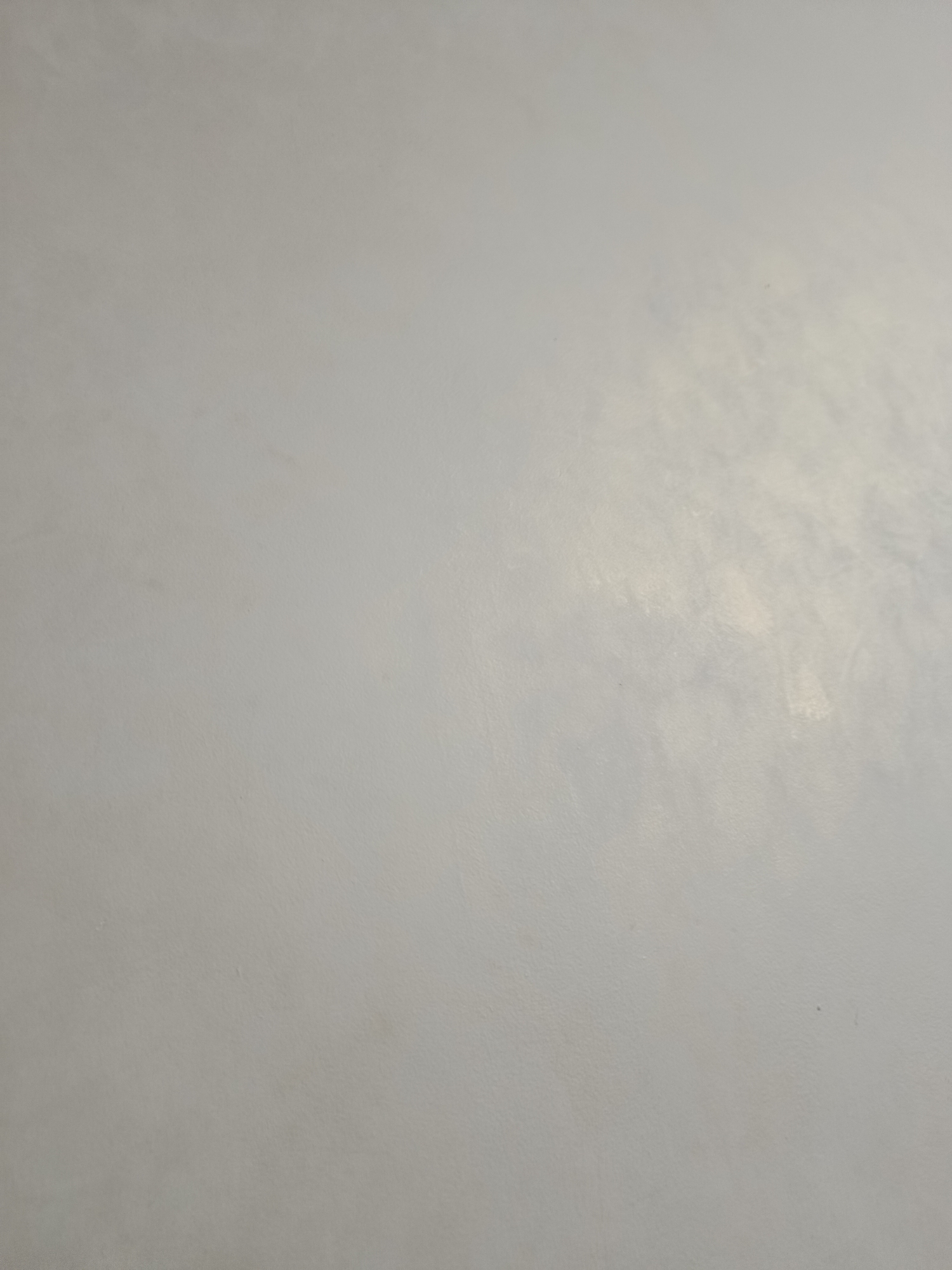 The image is a full-frame, close-up shot of a textured, light gray wall. The surface appears to be concrete or stucco, with subtle variations in tone and a slightly uneven finish. There are areas where light reflects more strongly, creating a subtle sheen and highlighting the texture. No objects, people, or environmental features are visible.