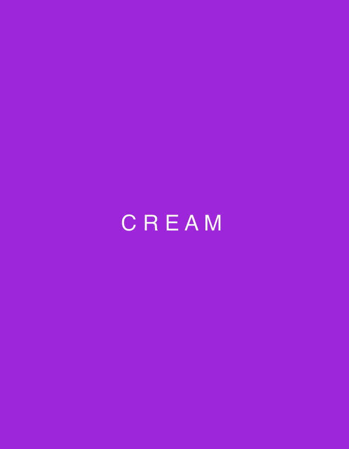 The image features the word "CREAM" in white letters centered on a solid purple background. There is no indication of a city, people, subjects, objects, actions, interactions, or environment besides the text and background color.