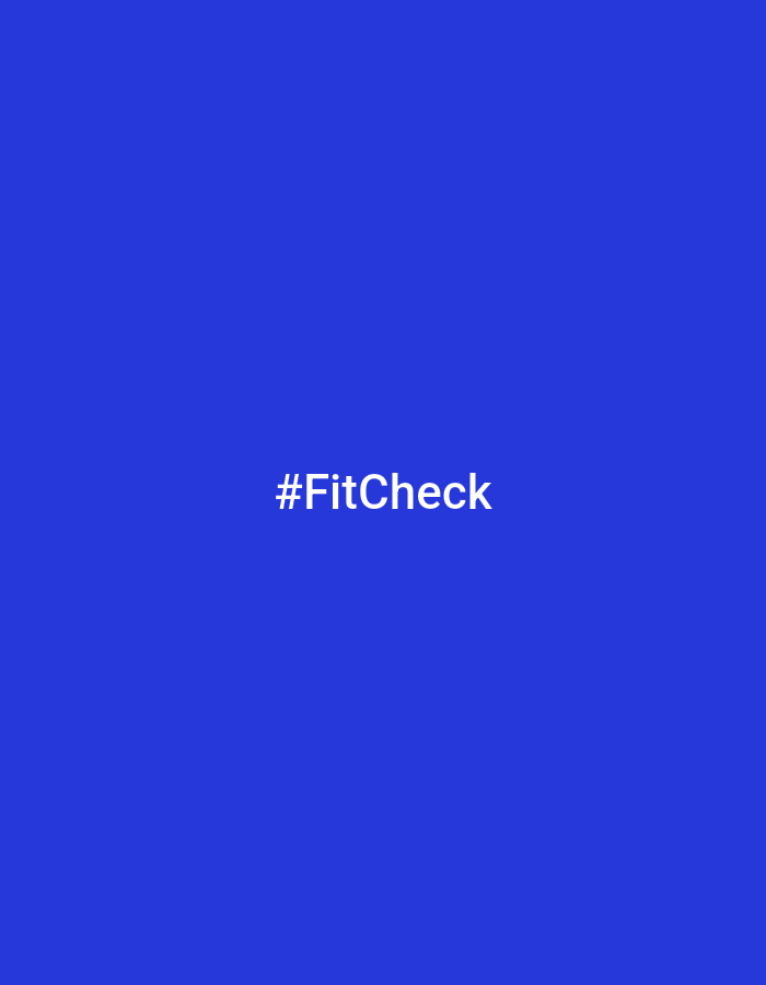 The image features a solid, vibrant blue background. Centered on this background is the white text "#FitCheck". The text is rendered in a clear, sans-serif typeface, with the 'F' and 'C' of "FitCheck" capitalized following the common camel case convention for hashtags.
There are no other subjects present in the image, such as people, objects, or specific environmental elements. The minimalist composition provides no discernible cues regarding the time of day, weather conditions, or any specific geographic location. While the external context provided is Chaikovsky, Russia, the image itself contains no visual information to support or reflect this location. The image's content is limited solely to the text and its uniform background.