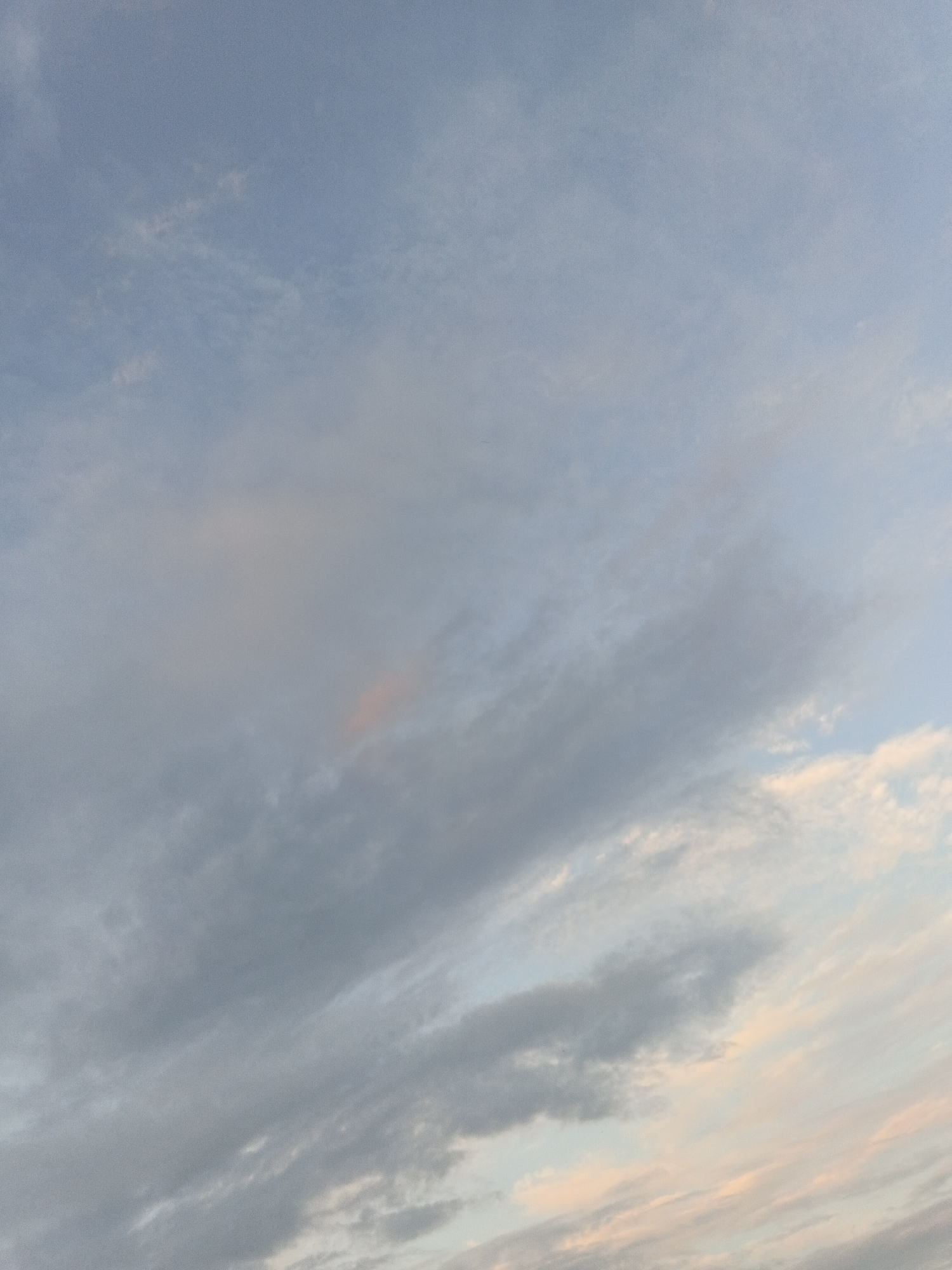 The image shows a cloudy sky with a mix of gray and pinkish hues. The clouds are varied in density and texture, with some appearing wispy and others more solid. There are no visible objects, people, or actions in the frame. The scene is an outdoor environment, specifically a sky. The provided location of Medvedyovka, Russia, is a geographical designation and does not describe the visual content of the image itself.