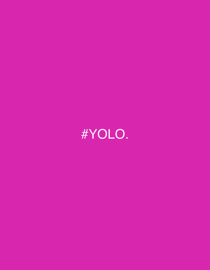 The image displays a solid magenta-pink background. Centered horizontally and vertically within the frame are the white uppercase characters '#YOLO.' followed by a period. No people, subjects, objects (other than the text), actions, or interactions are depicted. The environment is an abstract, monochromatic graphic, and does not provide visual information to identify a specific physical location in the city of Chaikovsky, Russia, or any other geographical setting.