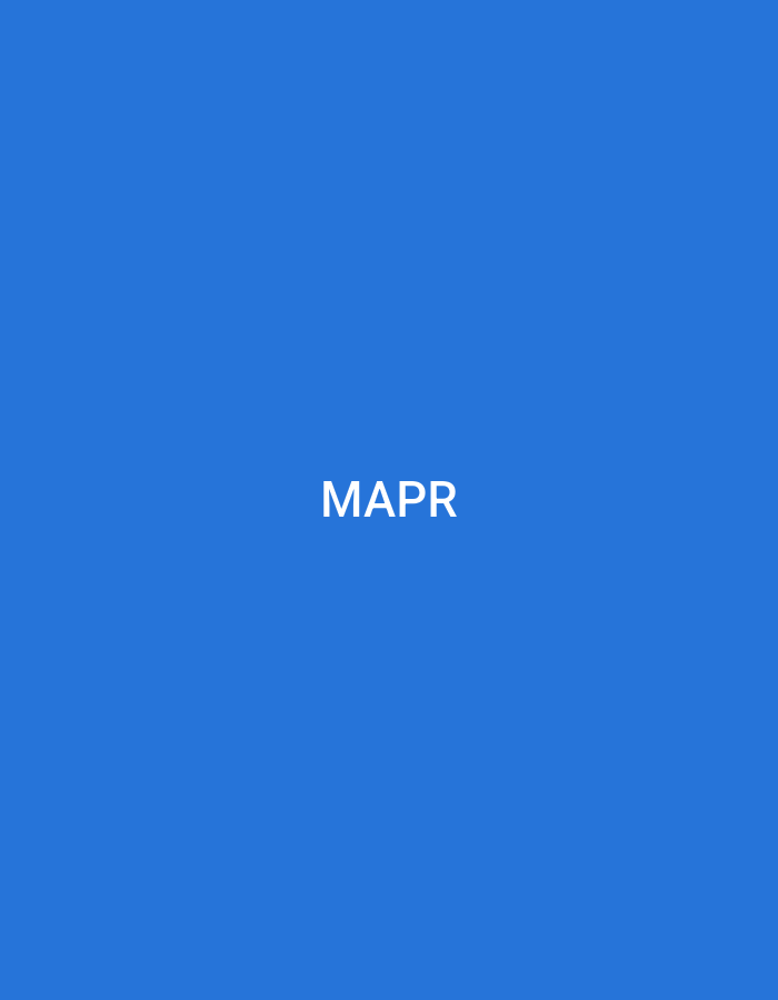 This image features the capitalized text "MAPR" rendered in white, sans-serif letters, centrally positioned against a solid, uniform bright blue background. The scene depicts a minimalist graphic or digital display. No other subjects, objects, people, or environmental details are visible within the frame. As per the provided context, this image is associated with the city of Casablanca, Morocco.