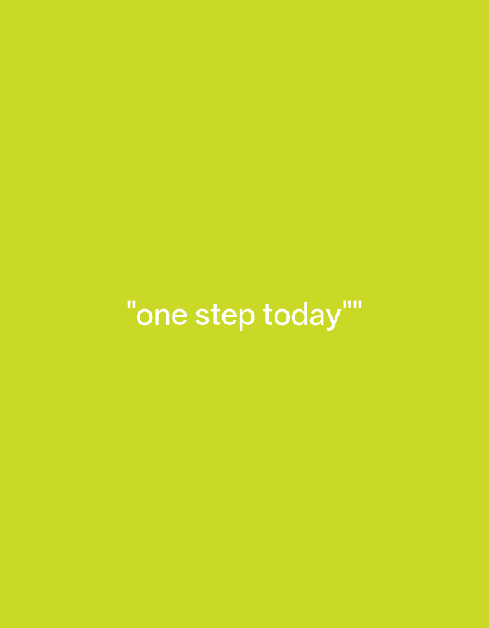 The image is a plain lime green background with white text centered. The text reads: "one step today"". There are no people, objects, or any discernible environmental details other than the colored background. The location of Payagaboh, Indonesia, is not depicted or suggested in any way by the image.